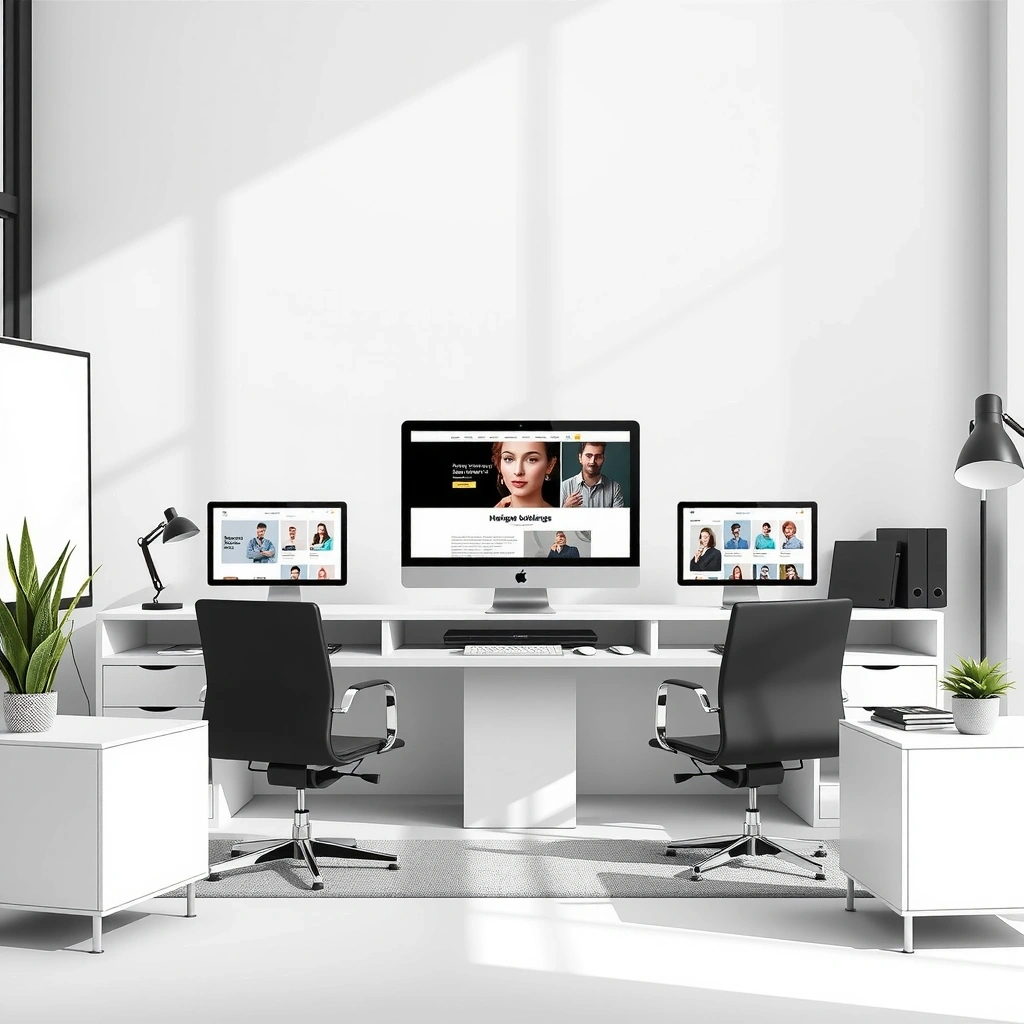 Modern web design workspace with minimalist aesthetic